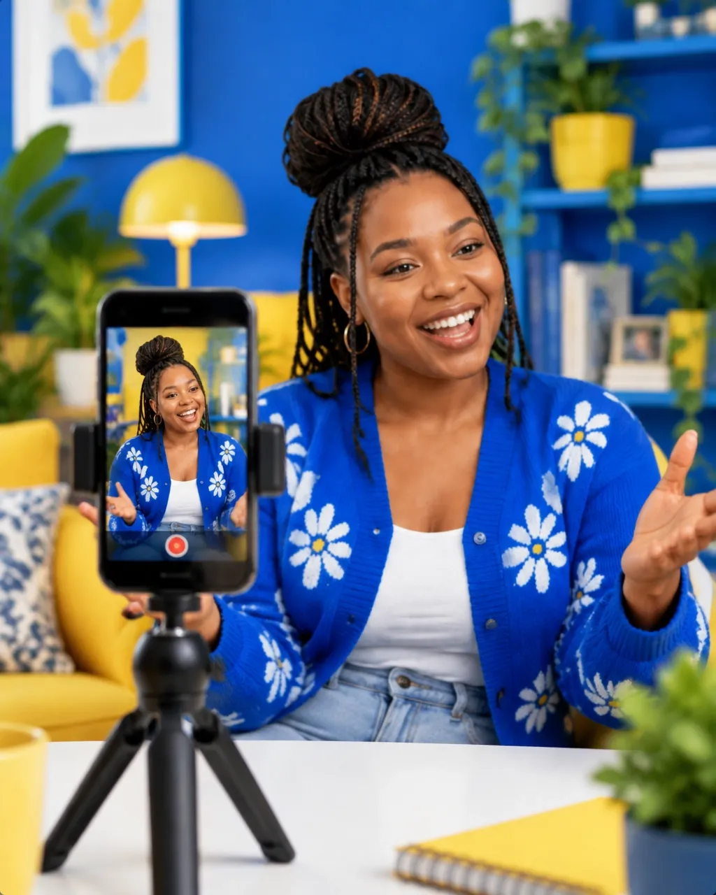 Akhona filming a friendly video on her phone