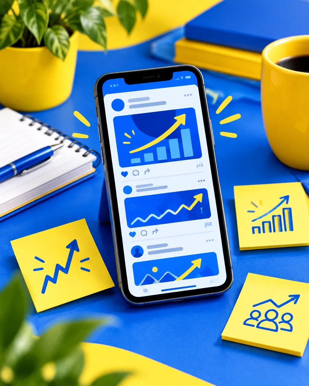 Phone and notes representing social media trends and growth